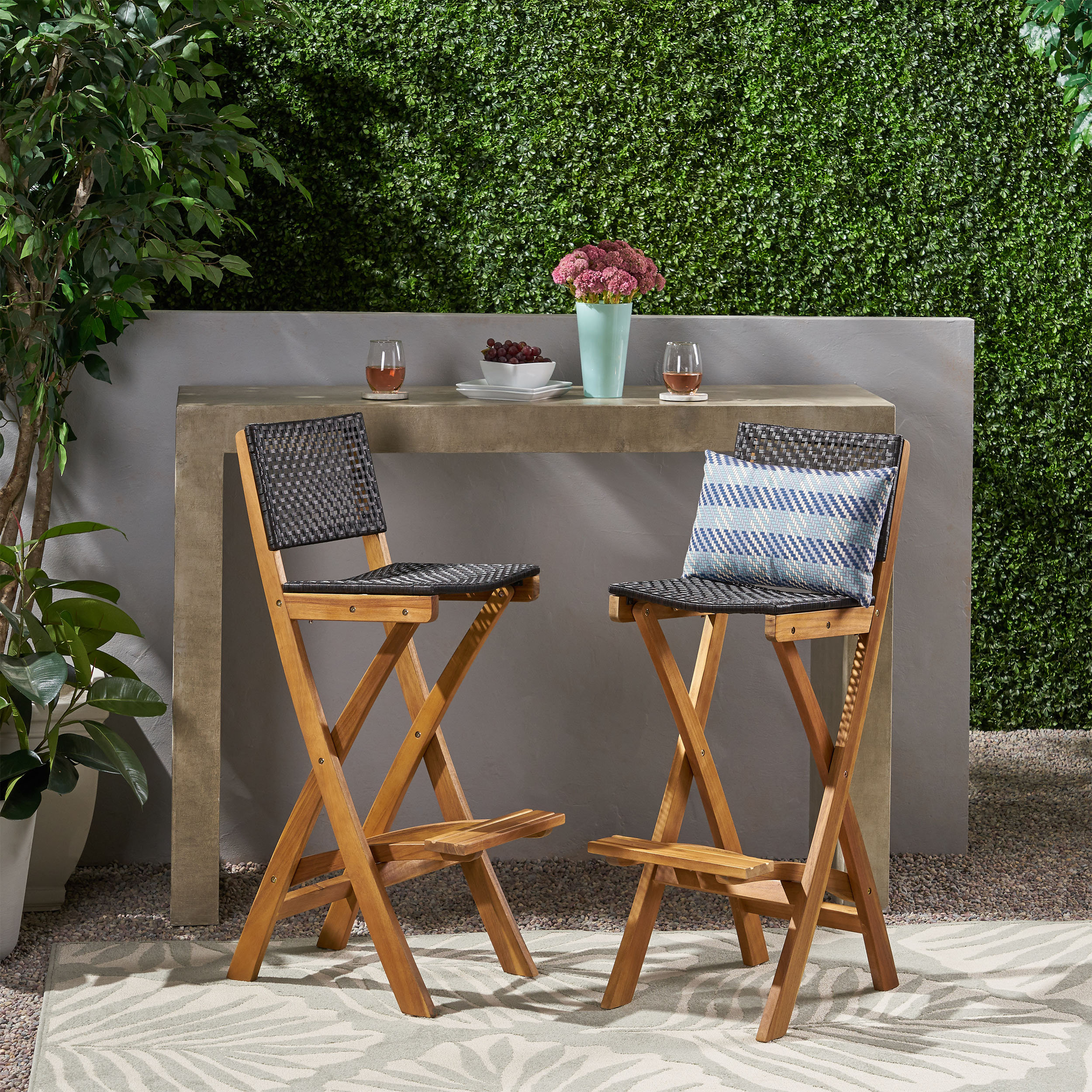 Beachcrest Home Kaylor Folding Acacia Wood 31.5 Patio Bar Stool Reviews Wayfair
